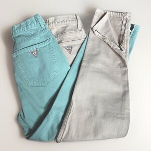 Lot of 2 Vintage Guess Jeans Womens 28 (24x27.5) Easter Spring Pastel Pink Green